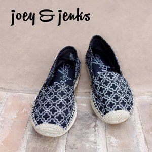 Brighton Avila Black Design Fabric Espadrilles Slip on Flats Shoes Size 9